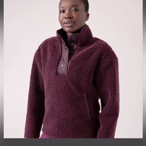 NWT Athleta cozy Sherpa snap sweatshirt color eggplant